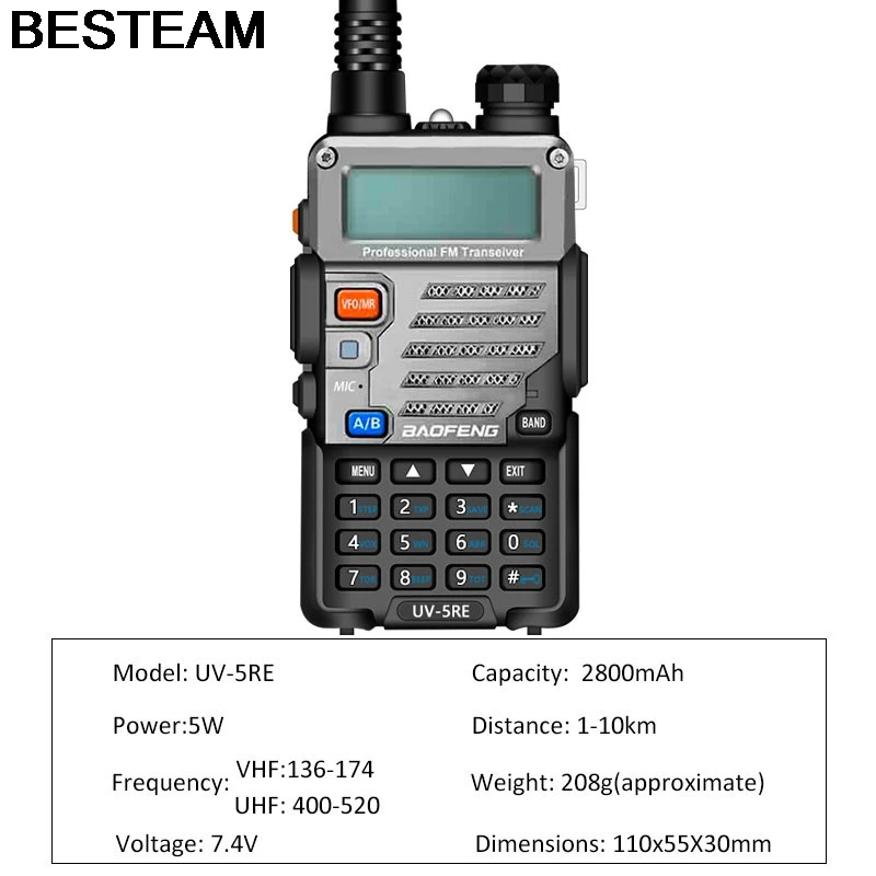 Baofeng UV-5RE иди и болтай Walkie Talkie “иди Dual Band UV5RE CB радио 128CH VOX Сталь оболочки Ham Радио