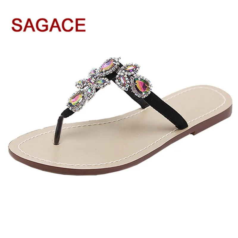 SAGACE/летние шлепанцы на плоской подошве со стразами пляжные Feminina Zapatos De