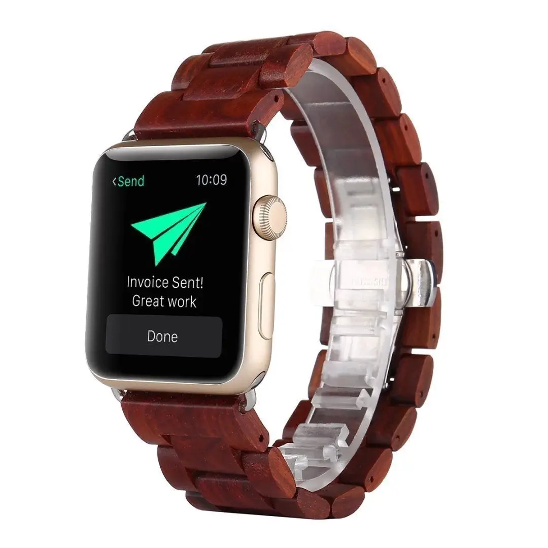 Деревянный ремешок для Apple Watch Series 4 3 2 1 браслет iWatch 38 мм 40 42 44 с застежкой бабочкой