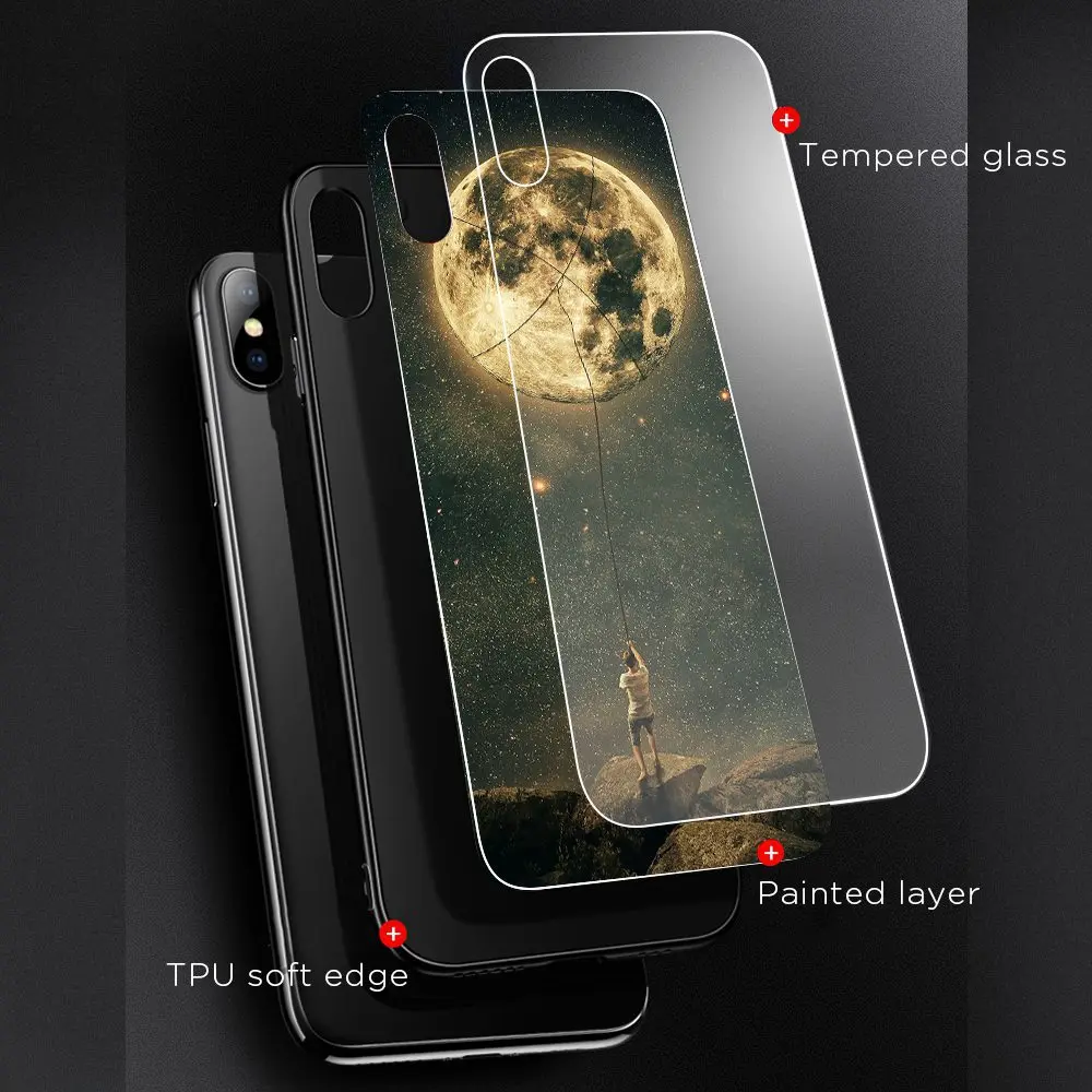 Tempered Glass Phone Case For iPhone 7 8 XR XS MAX Star Space Cover 6 6s Plus X Luxury Silicone Coque |