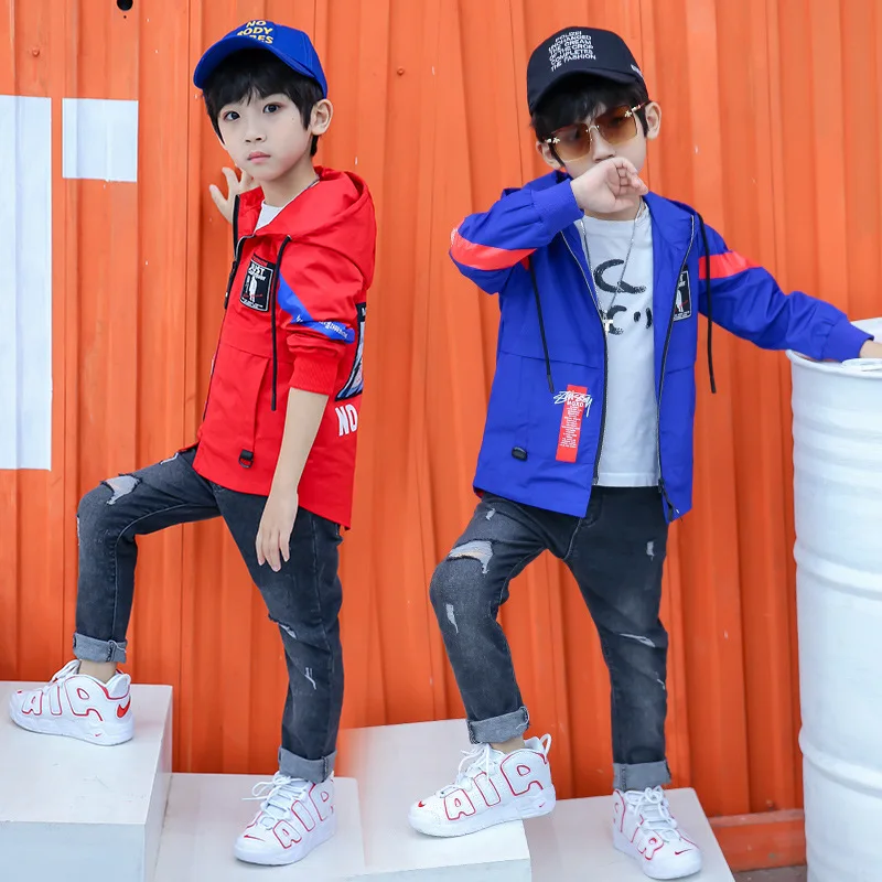 Ветровка с капюшоном для мальчиков куртка принтом подростков верхняя одежда