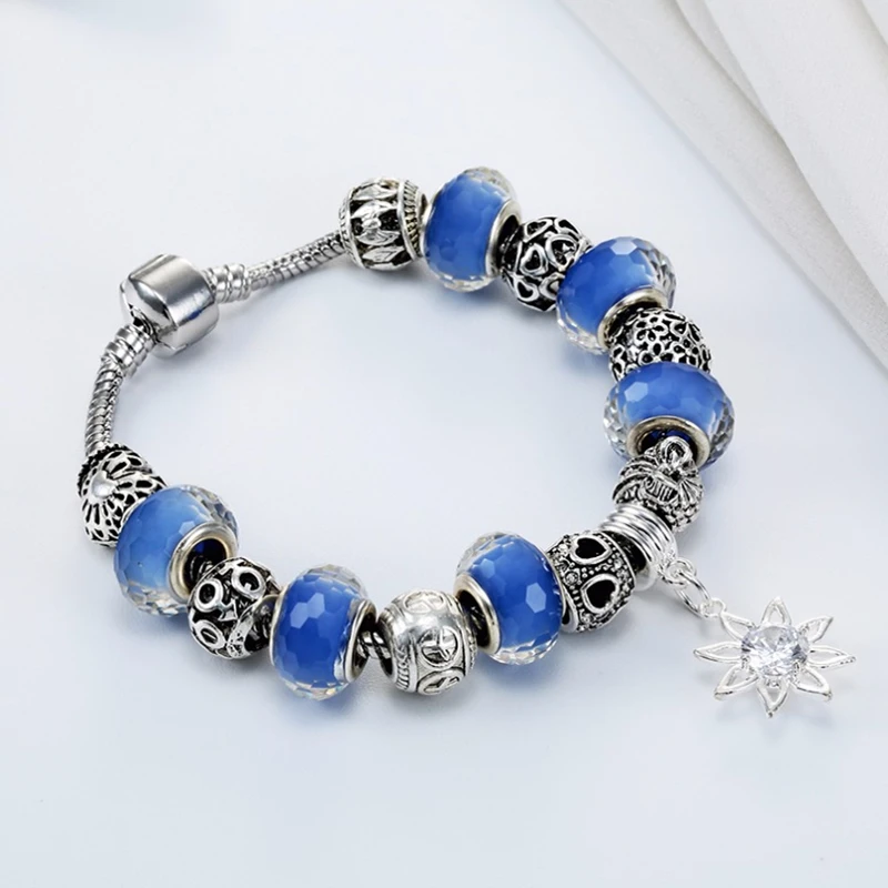 Cxwind 1Pcs Charm Heart Bracelet Flower Beads Fit Pulseras For Women Cuff Fashion Zircon Pendant Jewelry | Украшения и аксессуары