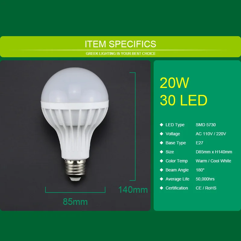 20 Вт E27 Светодиодные лампы SMD 5730 220 В 110 Высокой мощности холодный белый Теплый Свет