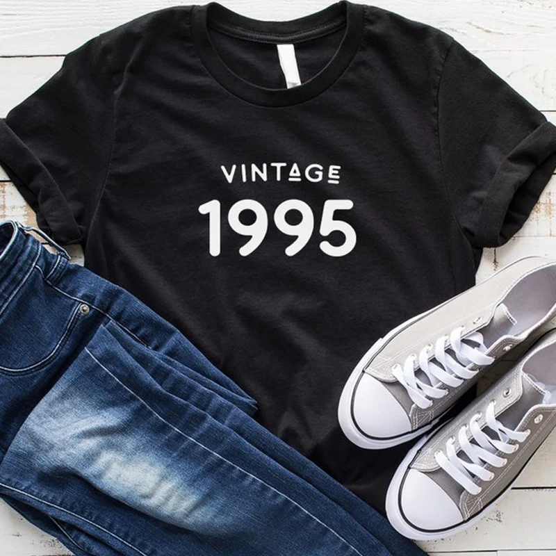 24th Birthday Party Vintage 1995 T Shirt 90s Aesthetic Cotton Short Sleeve Women Tshirt Plus Size Gift for Her Drop Shipping