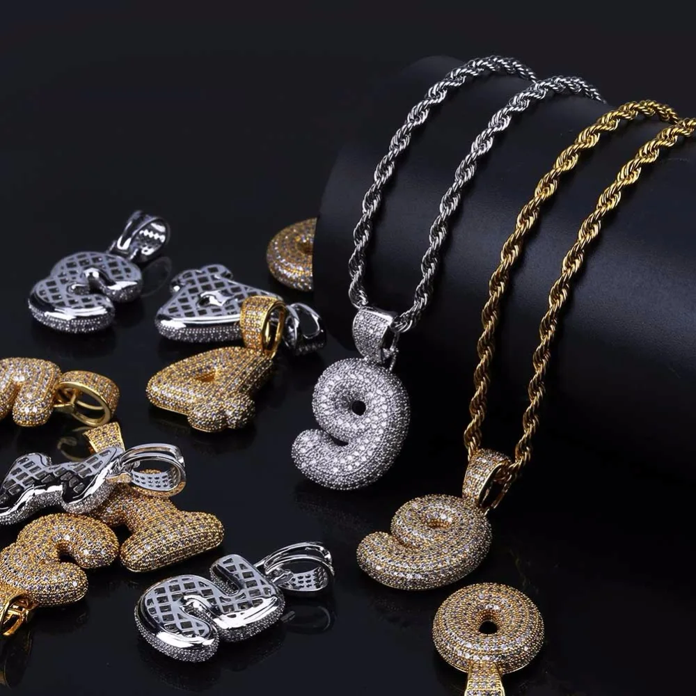 Номер 0 9 Bling льдом арабскими цифрами ожерелья с подвесками для мужчин Циркон в