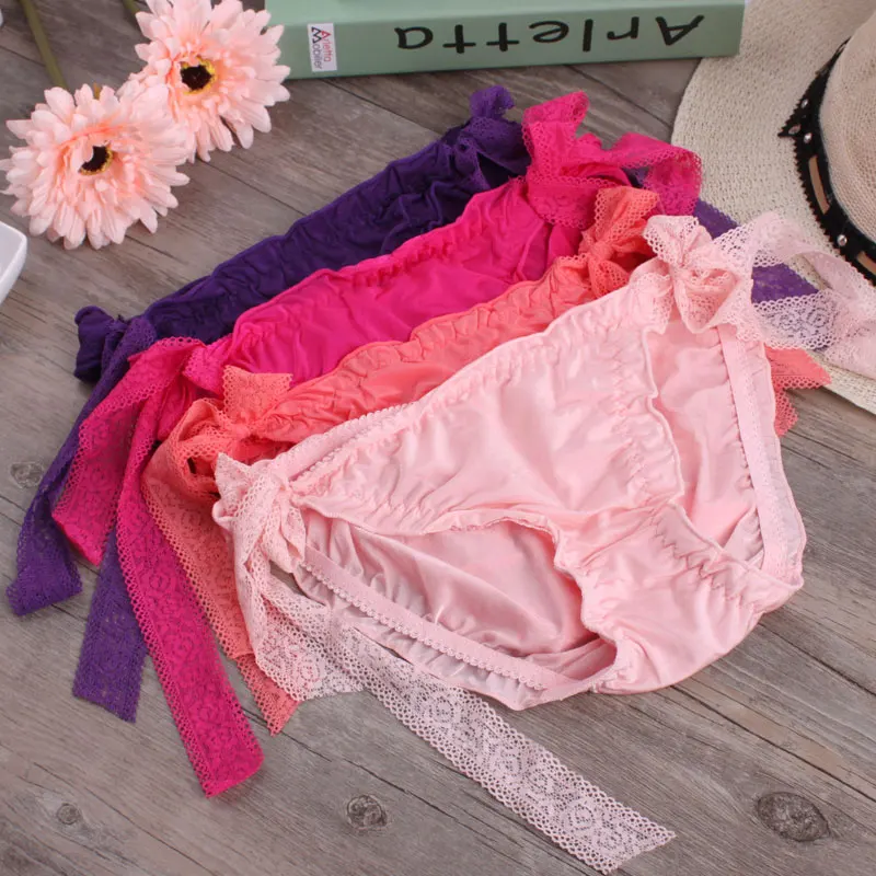 Summer female underwire sexy lace panties adorable underpants silky skin black knickers waist strap temptation women briefs | Женская