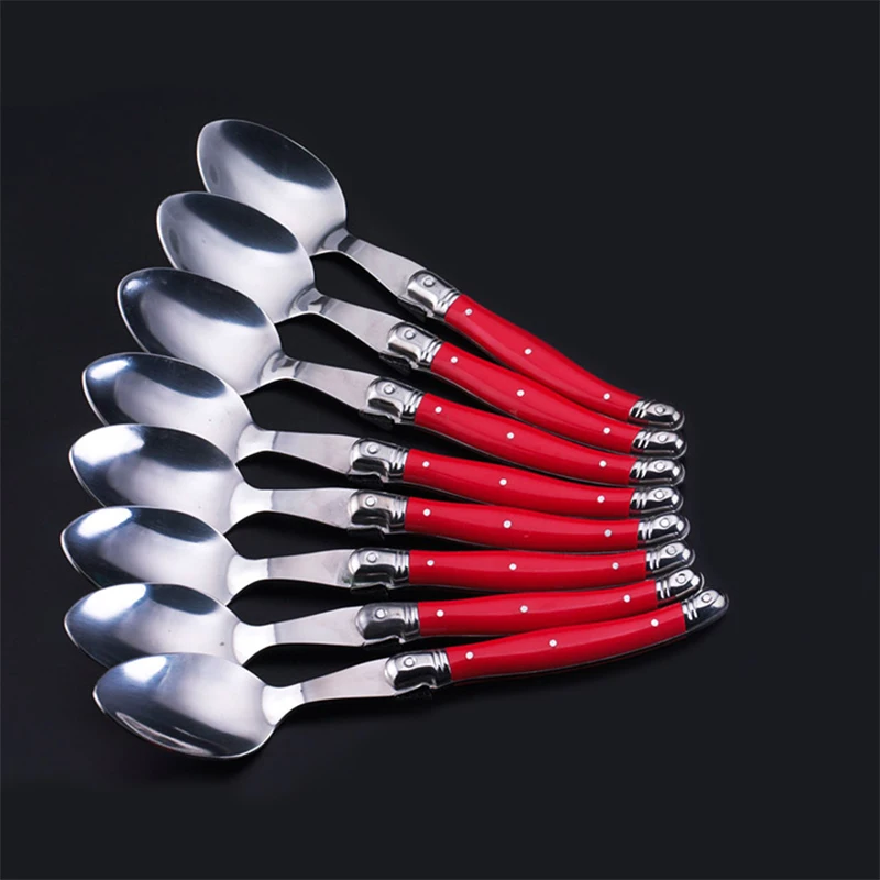 

6pcs Laguiole Dinner Spoon 8'' Stainless Steel Long handle Table Spoons White Cutlery Black Big Serve Scoop Set Dinnerware