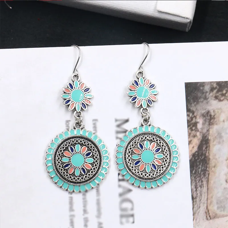 5 цветов этнические винтажные круглые масляные Висячие Круглые бриллианты 1 пара