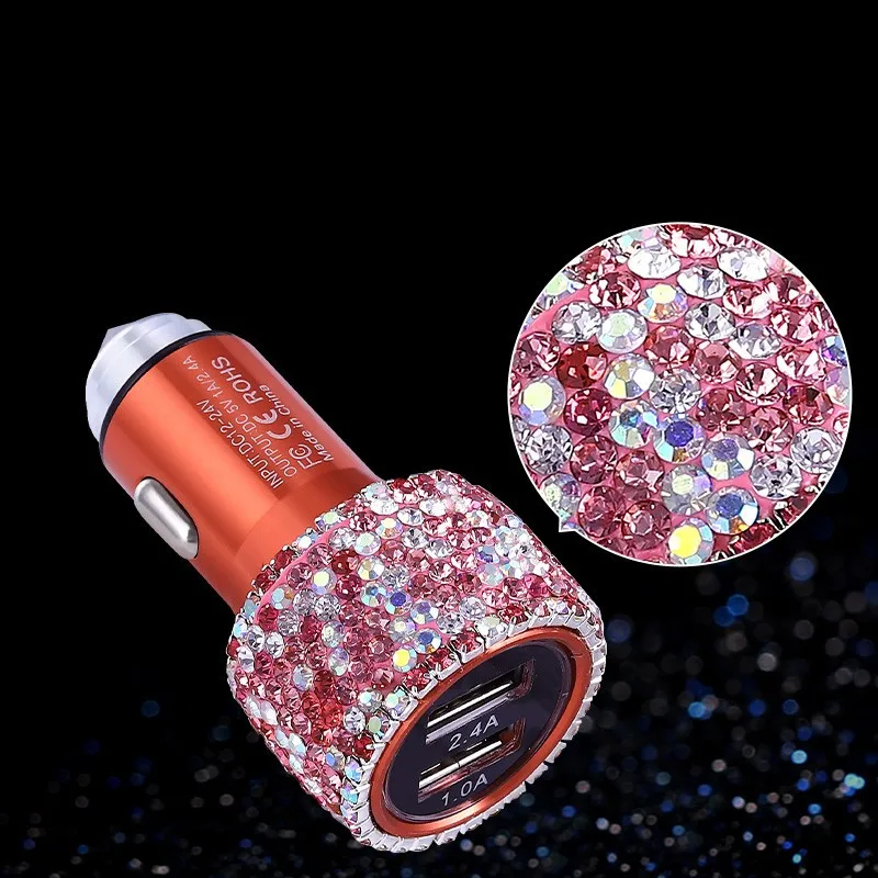 

Rhinestones Dual USB Car Charger Bling Bling Handmade Crystal Car Decorations Fast Charging Data Cables Car Decors For iPhone &
