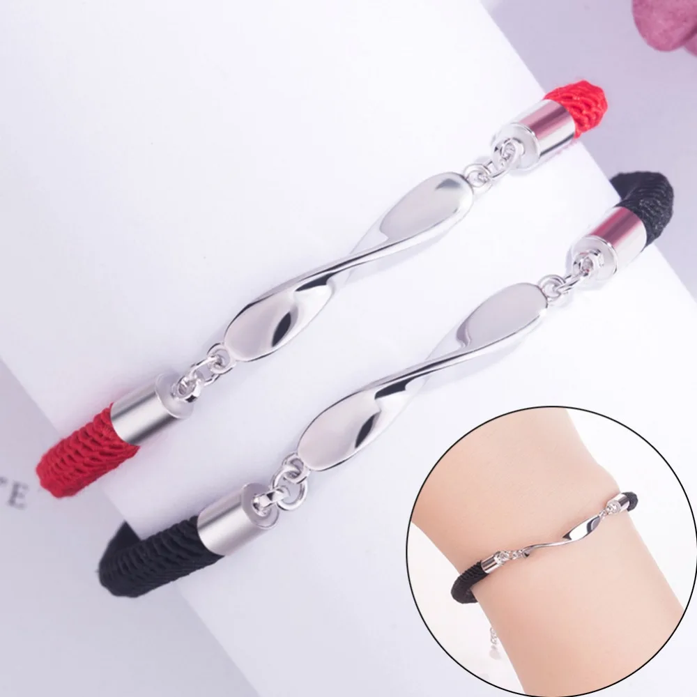 Vintage Silver Alloy Black Red Rope Lovers Bracelet Bangles Romantic Couples Gifts Students Birthday Gift Jewelry | Украшения и