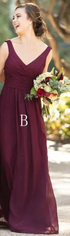 burgundy Свадебные вечерние dress2019 Новое шифоновое сексуальное с V-образным вырезом cap рукавом в 2-х стилях Бордовые Платья для подружки невесты Длинные vestido madrinha - Цвет: burgundy