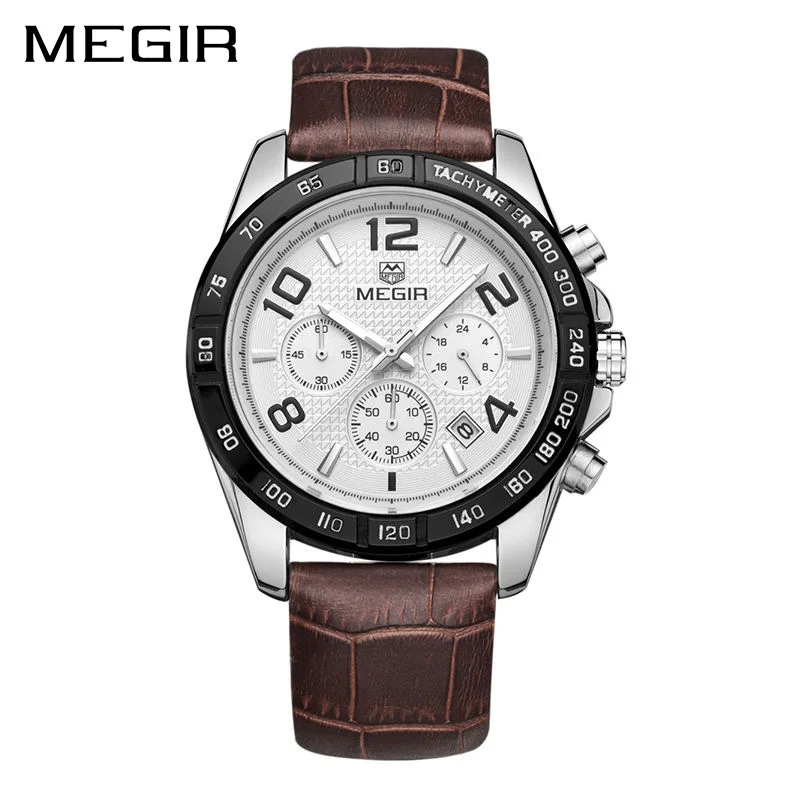 MEGIR часы для мужчин Relogio Masculino Топ Бренд роскошные кожаный Хронограф Кварцевые Erkek