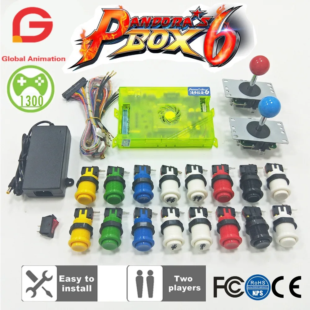 2 игрока DIY аркадный комплект Pandora Box 6 1300 в 1 игровая доска и 5Pin джойстик Американский HAPP Стиль Кнопка для аркадной машины