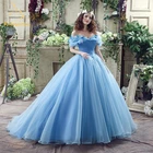 2021 новые небесно-голубого цвета, платье Золушки Бальные платья, украшенные пайетками, с милым 16 платье светится в течение 15 лет Vestidos De 15 Anos QA586