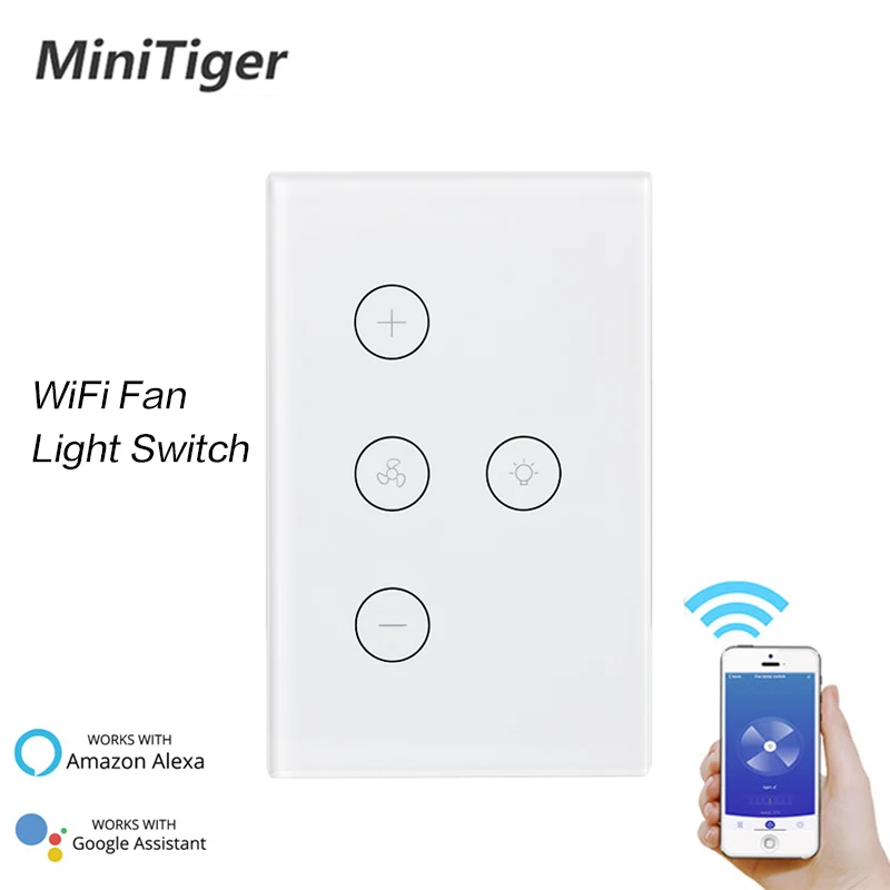 Настенный сенсорный выключатель Smart Life Tuya Wi Fi Alexa с вентилятором/управлением