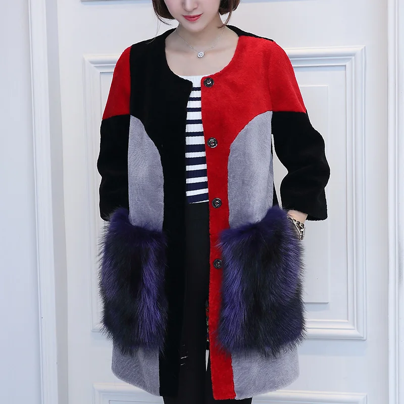 Теплое пальто из натуральной шерсти женская верхняя одежда Лоскутные зимние