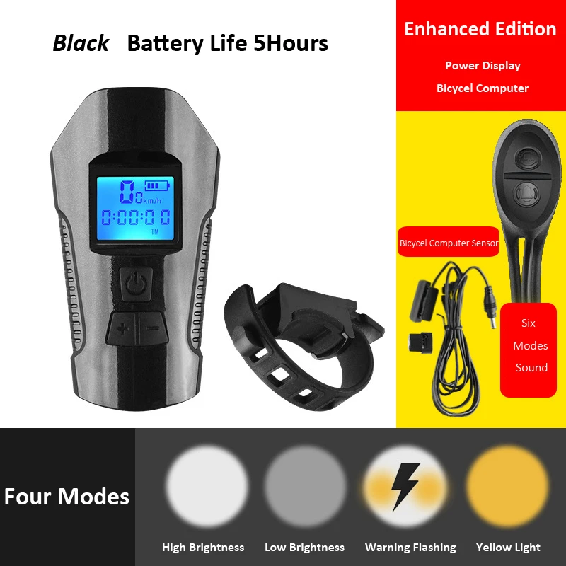 Водонепроницаемый велосипедный звонок со светом usb зарядка велосипед передний