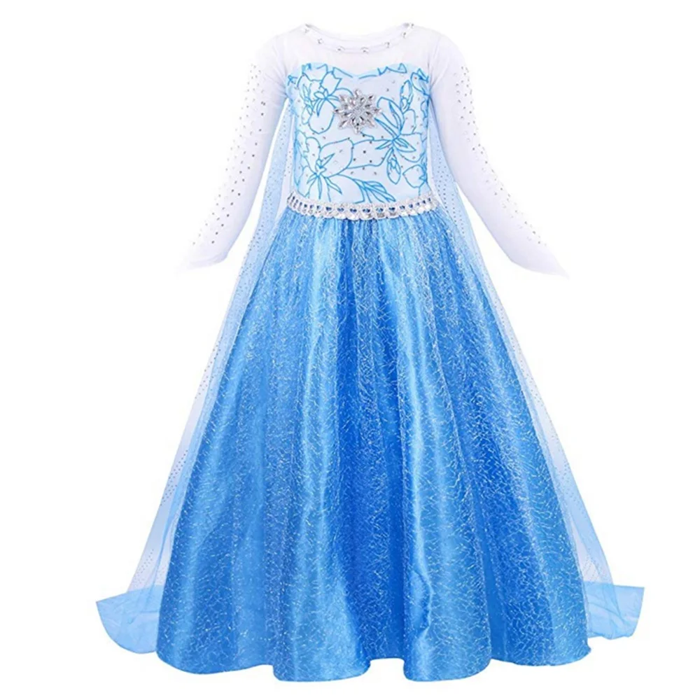 Elsa Dress up Clothing Long Sleeve Snow Queen Girls Costume Children Halloween Cosplay Party Gown With Hair | Детская одежда и