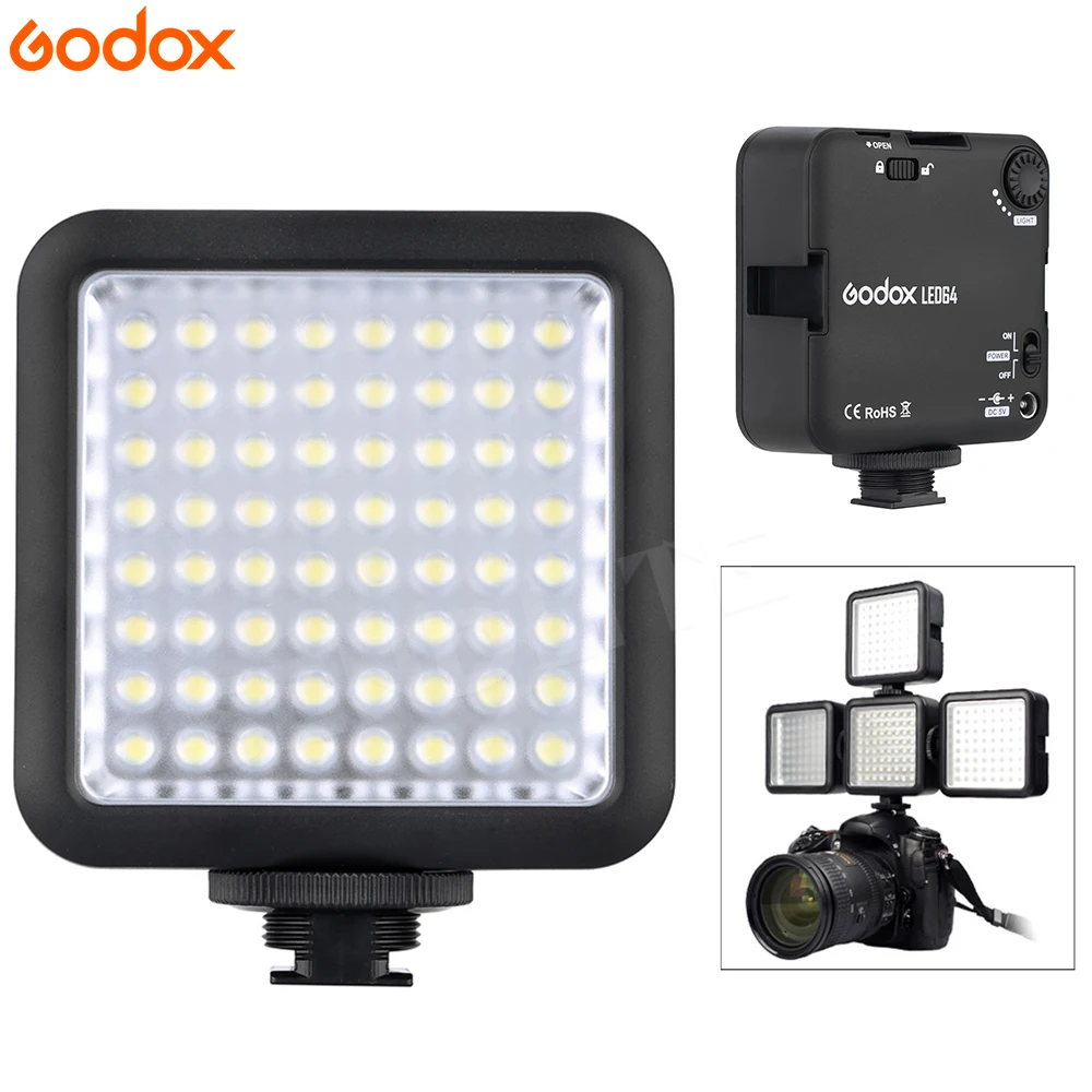 Godox 64 LED Video Camera On-camera Light for DSLR Camcorder mini DVR Selfie News Interview Macrophotography | Электроника