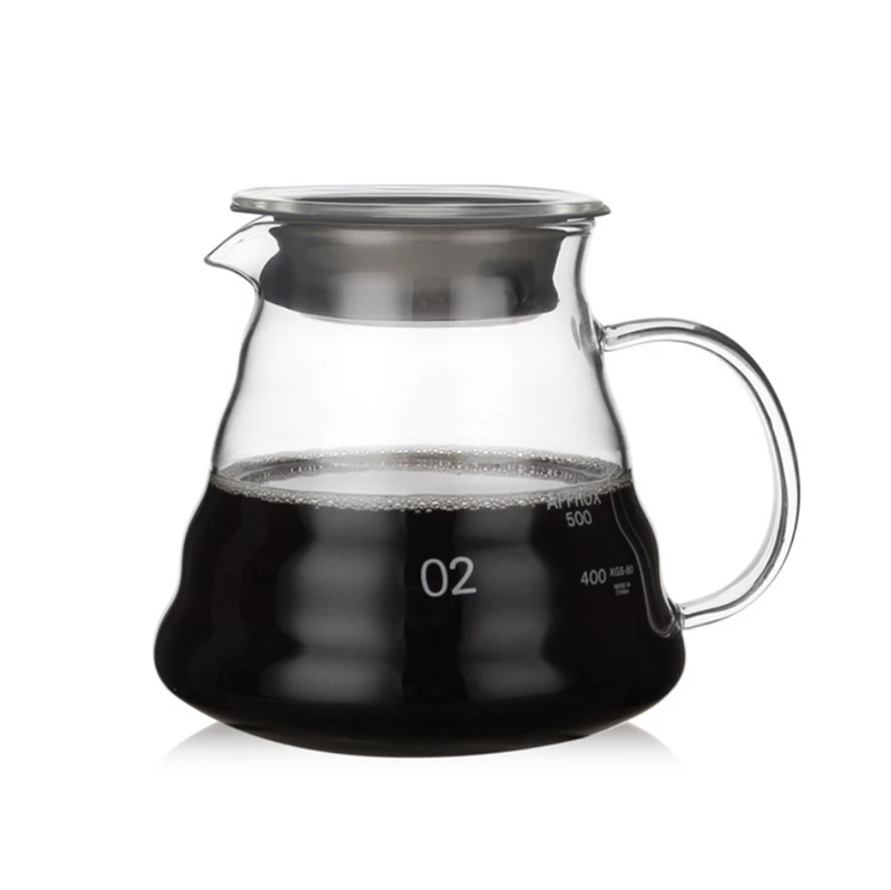 580ML Термостойкие Стекло V60 диапазон сервер 360/580/780 мл капельные чайник бутылка для воды бариста Кофе кувшин с ручкой из этиленового пропилен-каучука чайники - Цвет: 580ML