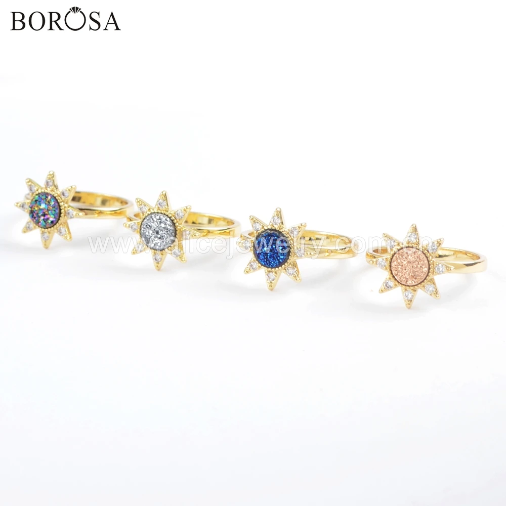 BOROSA 6 шт. смешанных цветов кулон агат Друза кольца ювелирные изделия микро паве