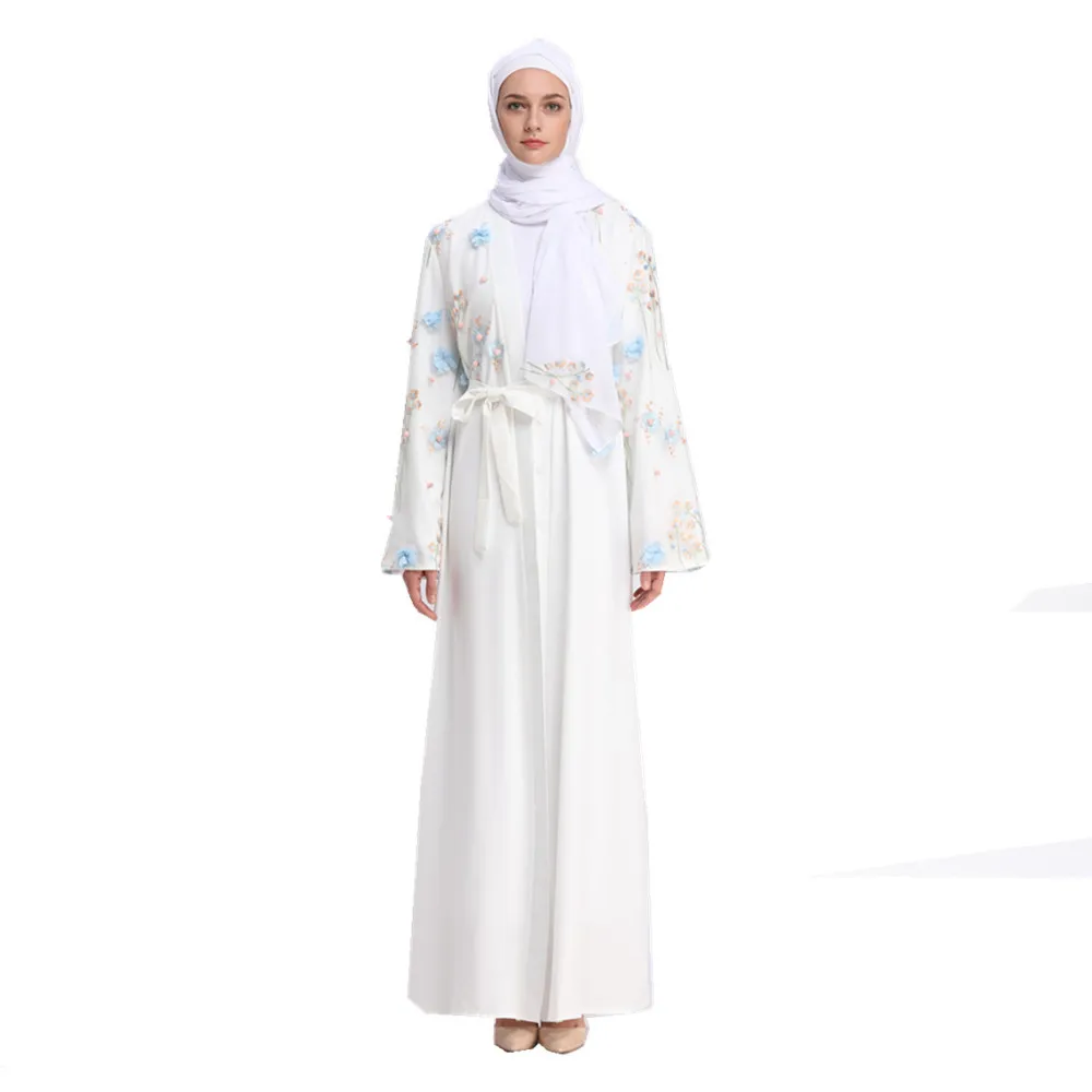 Женское длинное кимоно Abayas платье с цветочной вышивкой в мусульманском стиле