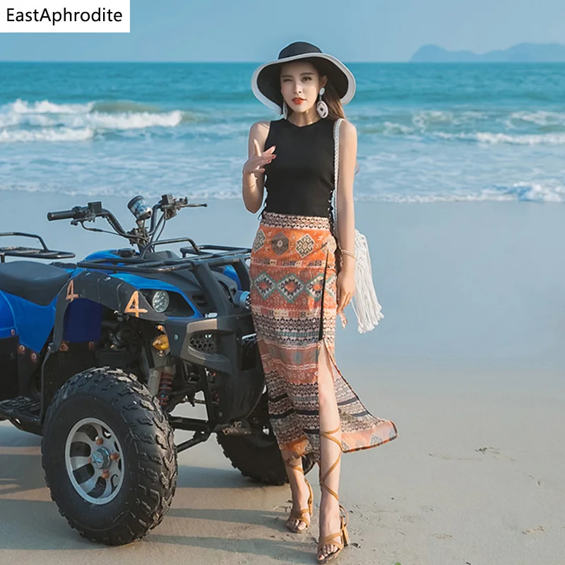 Eastaphrodite Boho разрез с цветочным принтом женские юбка пикантные пляжные длинная