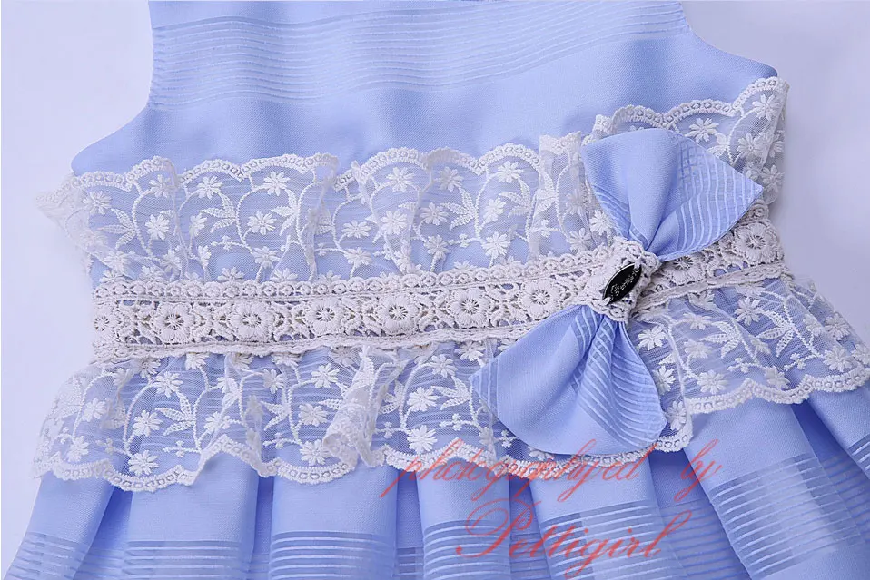 Pettigirl/оптовая продажа синий Платья в полоску для девочек бальное повязка Лук