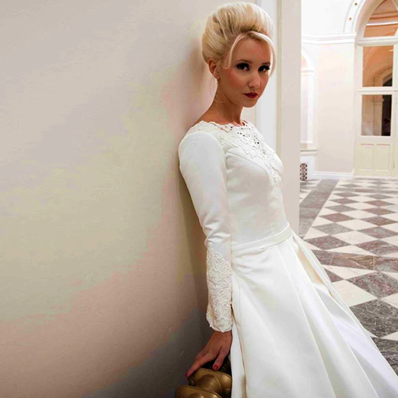 Vestido de noiva robe mariage Bateau с вырезом лодочкой свадебные платья длинным рукавом 2015