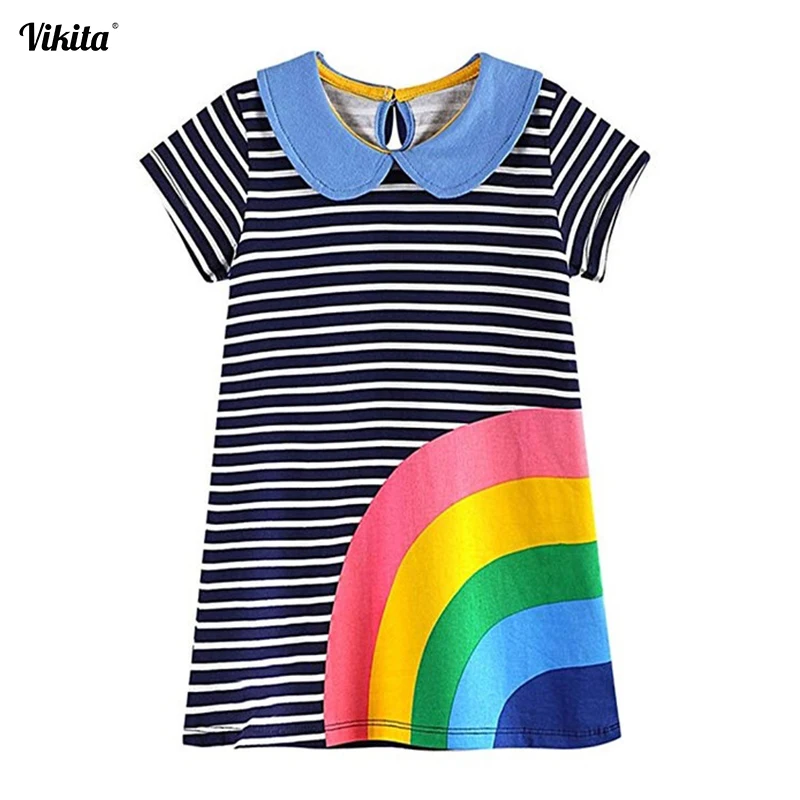 VIKITA Girls Short Sleeve Dress Baby Clothes Unicorn Party Princess Summer Costume for Kids Children Cartoon Dresses | Детская одежда и