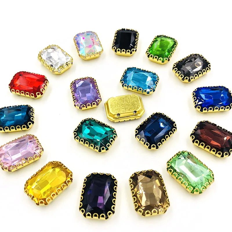 Mixed color Free shipping 8X10mm/10X14mm/13X18mm Rectangle flatback sew on rhinestones Lacy shape claw gold base with hole DIY Accessories - Цвет: Mixed color