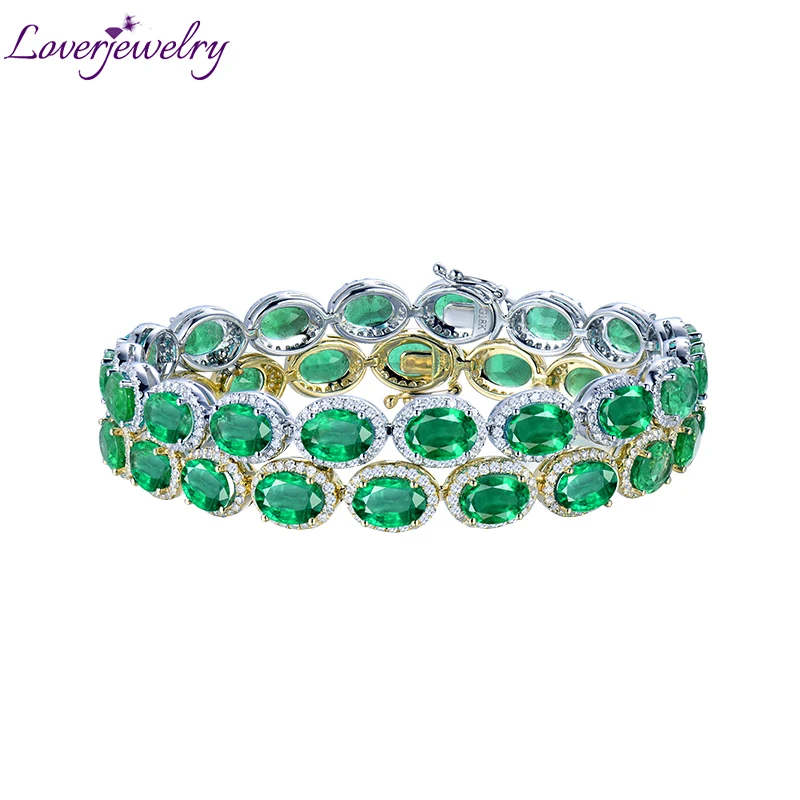 LOVERJEWELRY Браслеты для Для женщин Слои Solid 18 k цвет: желтый, белый золотой 27.06ct натуральный изумруд 175 мм Длина Женская Праздничная обувь браслет