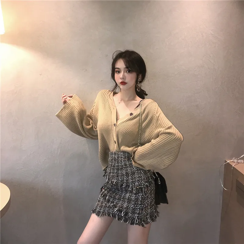 Женский трикотажный свитер GRUIICEEN Свитер оверсайз с длинным рукавом и треугольным