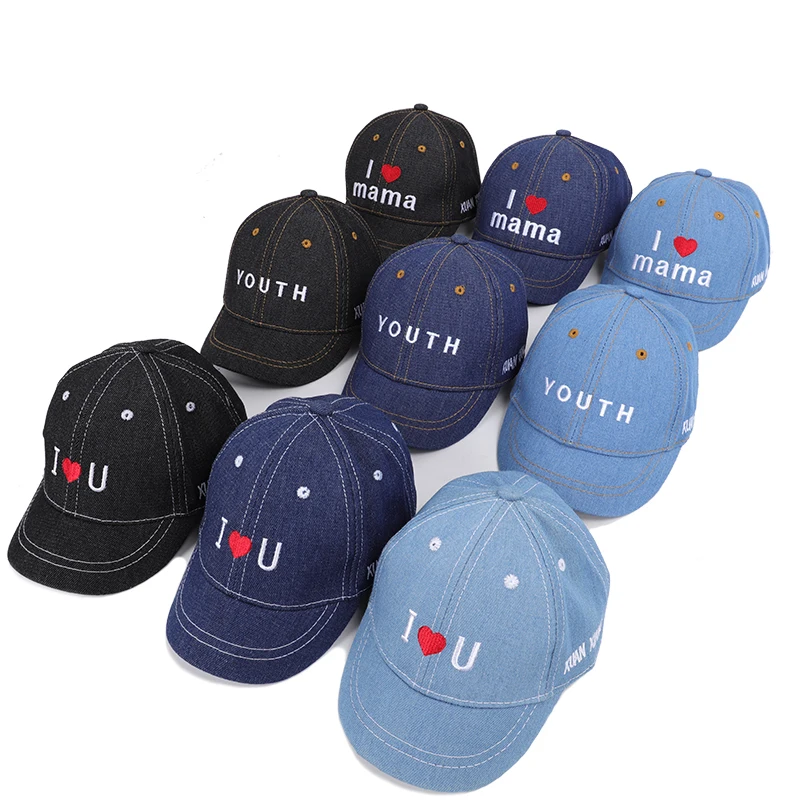 2019 New Denim Children's Baseball Cap I LOVE U Cotton Adjustable 2-8Y Cute Outdoor Sports Boys And Girls Baby Sun Hat snapback | Детская