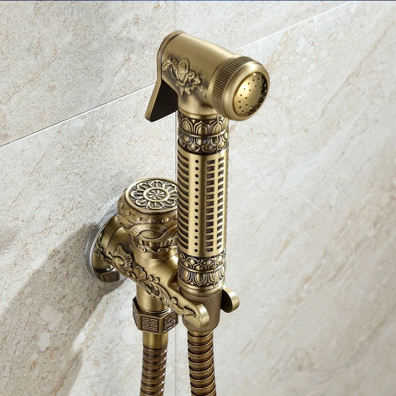 Латунный смеситель для биде в античном стиле резной кран унитаза с цветочным