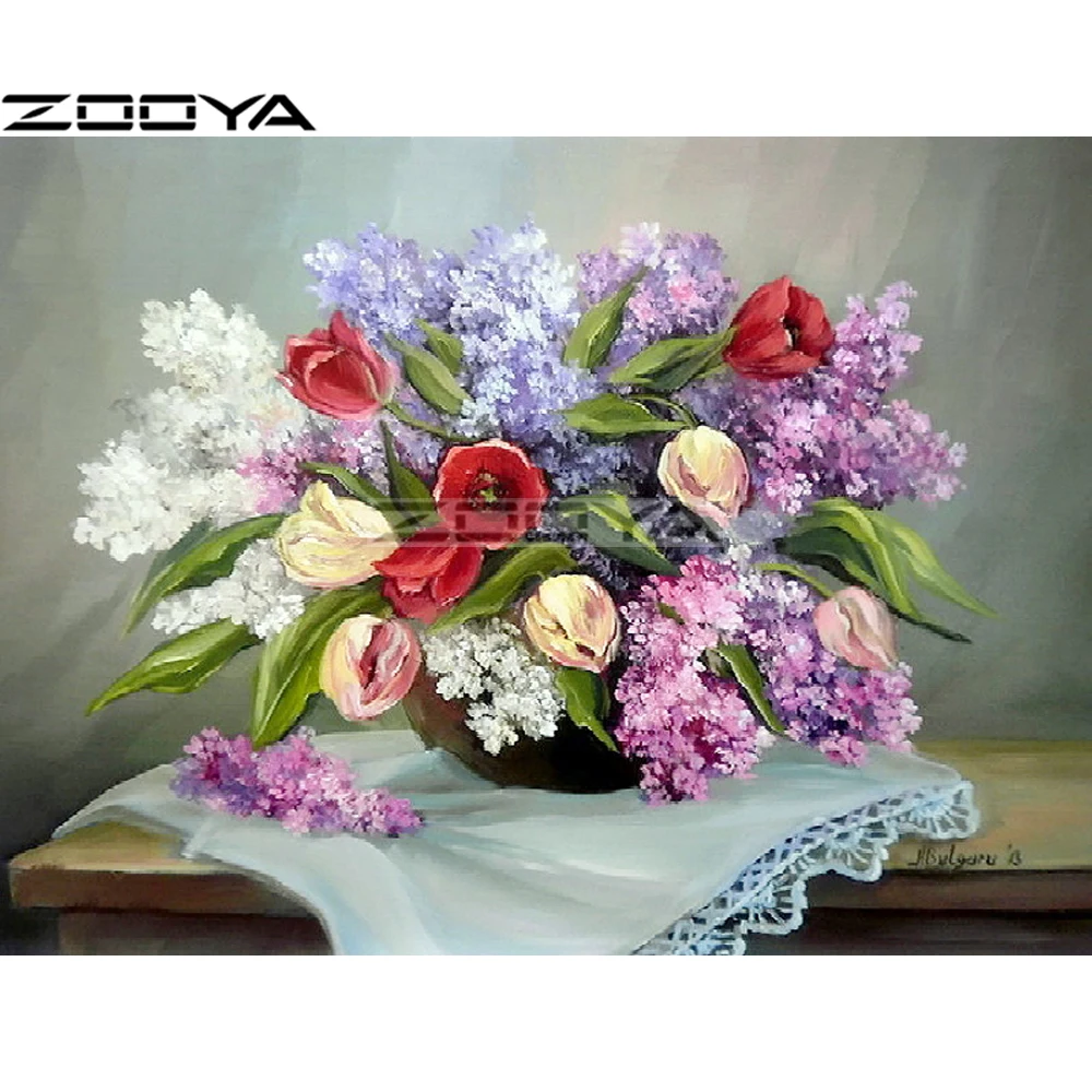 Алмазная вышивка ZOOYA 5D DIY картина наборы крестиков тюльпан сиреневые Цветы Стразы