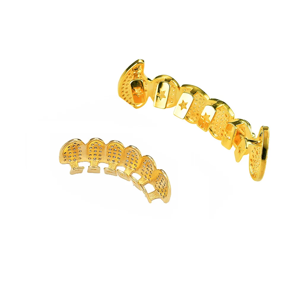 Футболки в стиле хип хоп Череп Grillz зубов комплект золотых ювелирных изделий с