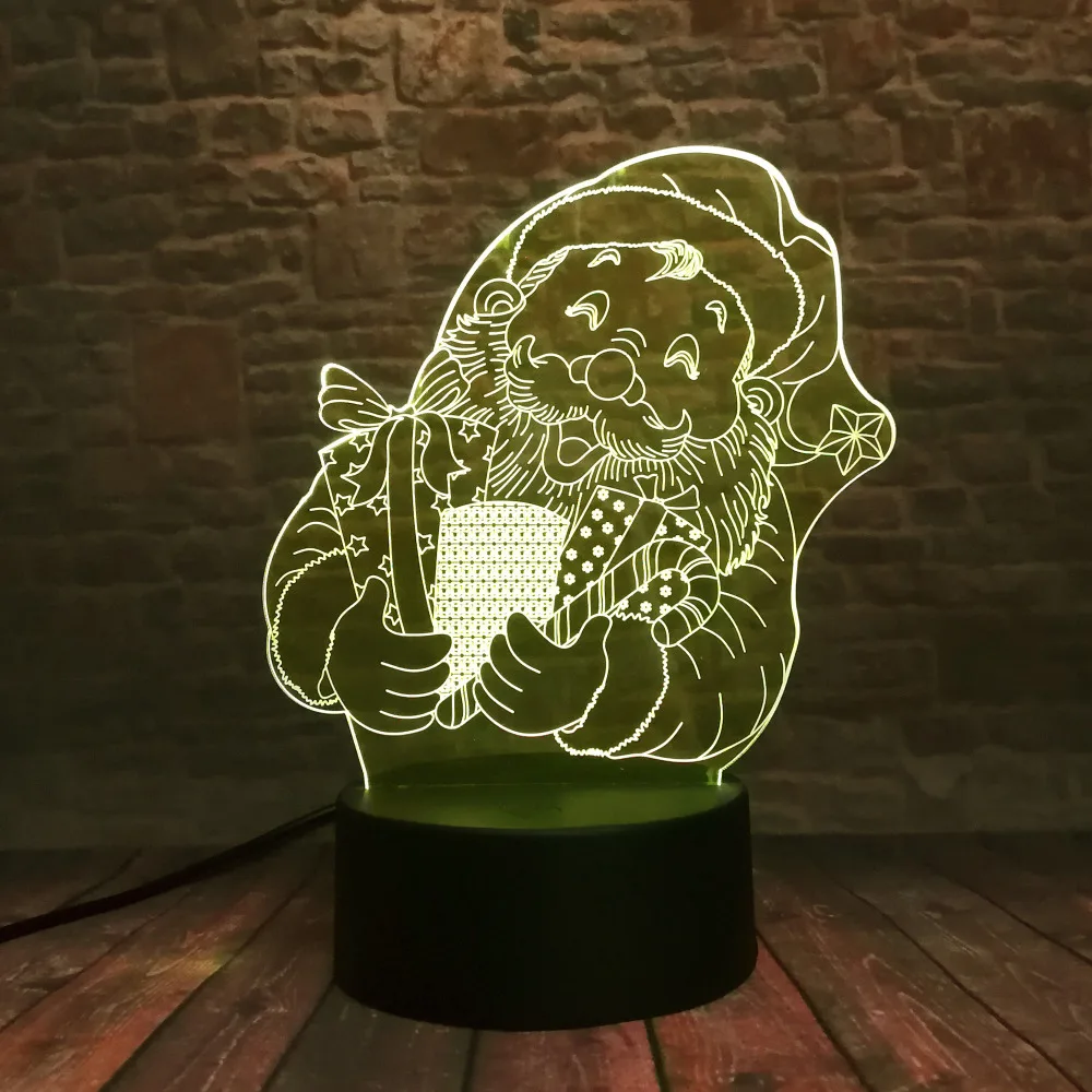 Новый мультфильм Рождество Санта Клаус 3D LED ночник 7 видов цветов USB голограмма