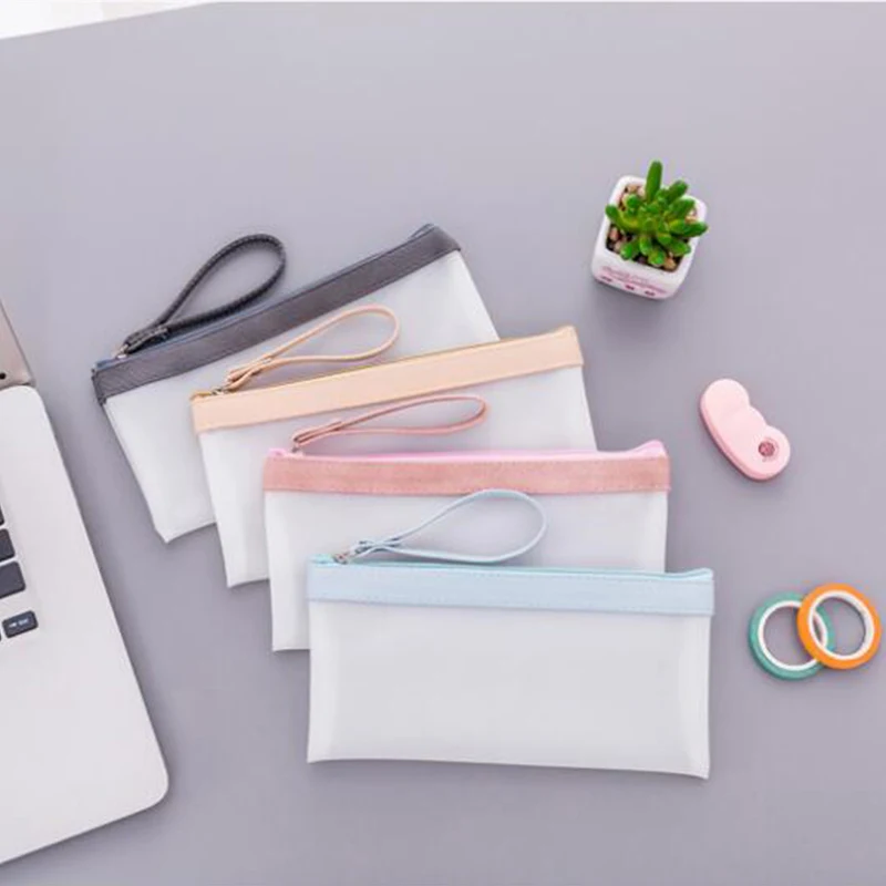 

1PCS New Stationery Creative Solid Color Transparent Scrub Pencil Bag Korean Student Pencil Bag Office & School Supplies