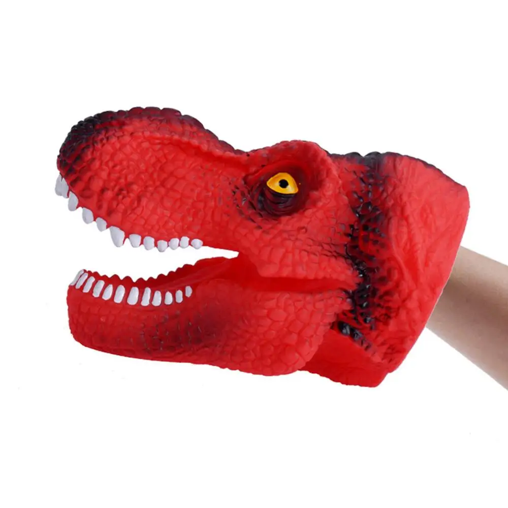 red Dinosaur Ручные куклы динозавр T-Rex фигурки перчатки Мягкая виниловая Резина животное акула собака корова голова действие палец King Kong модель игрушки подарок - Цвет: red Dinosaur