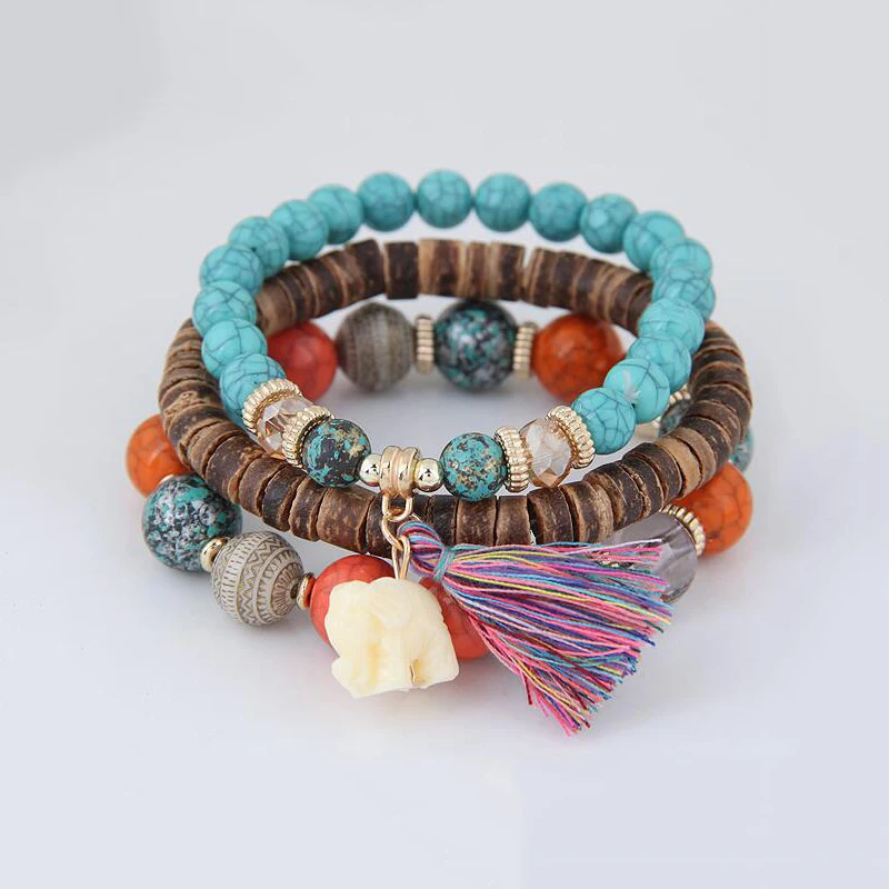 Boho Этническая Стиль микс из бисера браслет для женщин с кисточками Модные