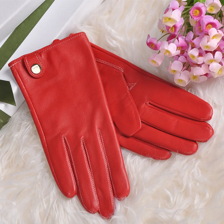 Перчатки женские из натуральной овечьей кожи однотонные модные короткие для