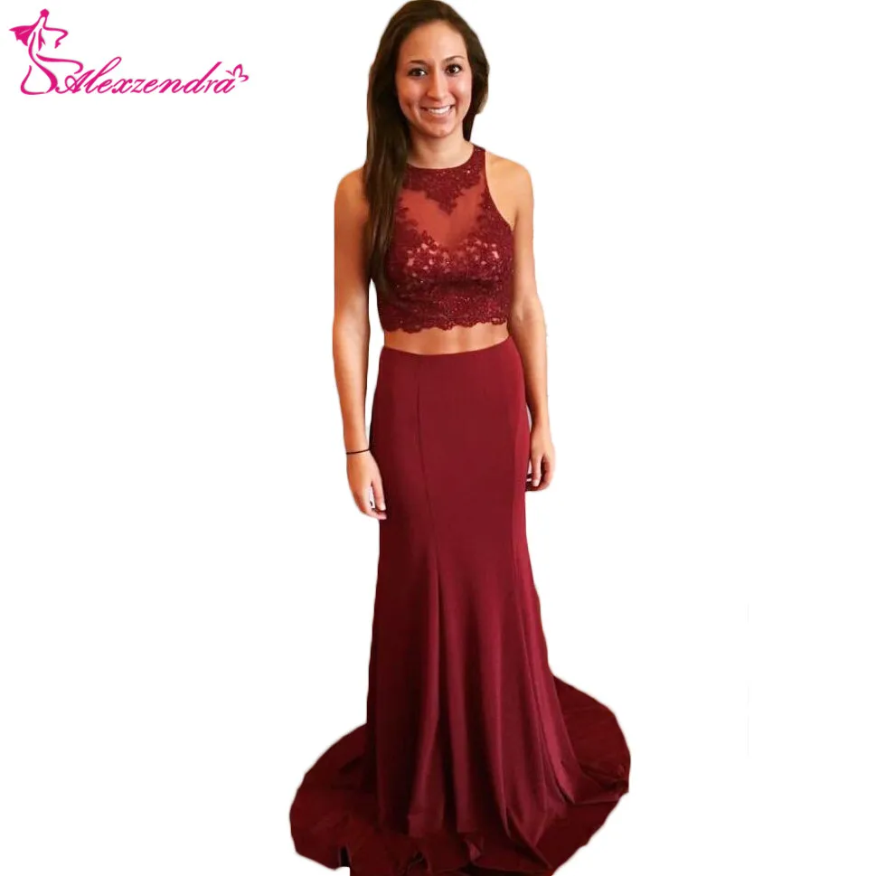 

Alexzendra/Бордовое платье русалки из двух частей для выпускного вечера, шифоновые вечерние платья больших размеров, вечернее платье на заказ