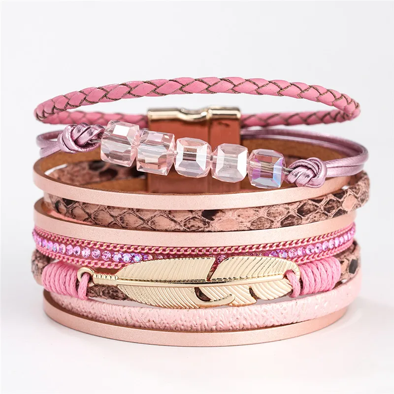 

New Natural Stones Crystal Quartz Charm Magnet Wrap Bracelets Handmade Boho Bracelet Women Leather Bracelet Gift Jewelry