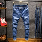 Мужские эластичные джинсы-карандаш, синие зауженные джинсы в уличном стиле, 2019