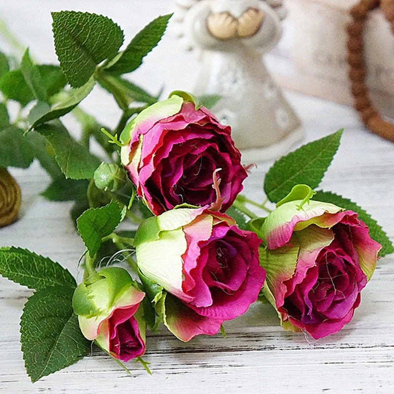 4 головки искусственная розовая Цветочная ветка шелк настоящее прикосновение