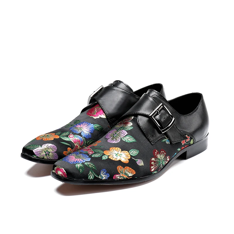 2018 Flower Print Red Black Buckle Design Men Leisure Shoes Pointed Toe Slip On Spring Autumn Casual Party Wedding Zapatos | Обувь