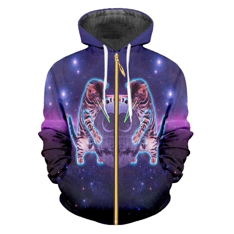 Толстовка с капюшоном OGKB 3D рисунком кота и Galaxy уличная одежда большого размера 6XL