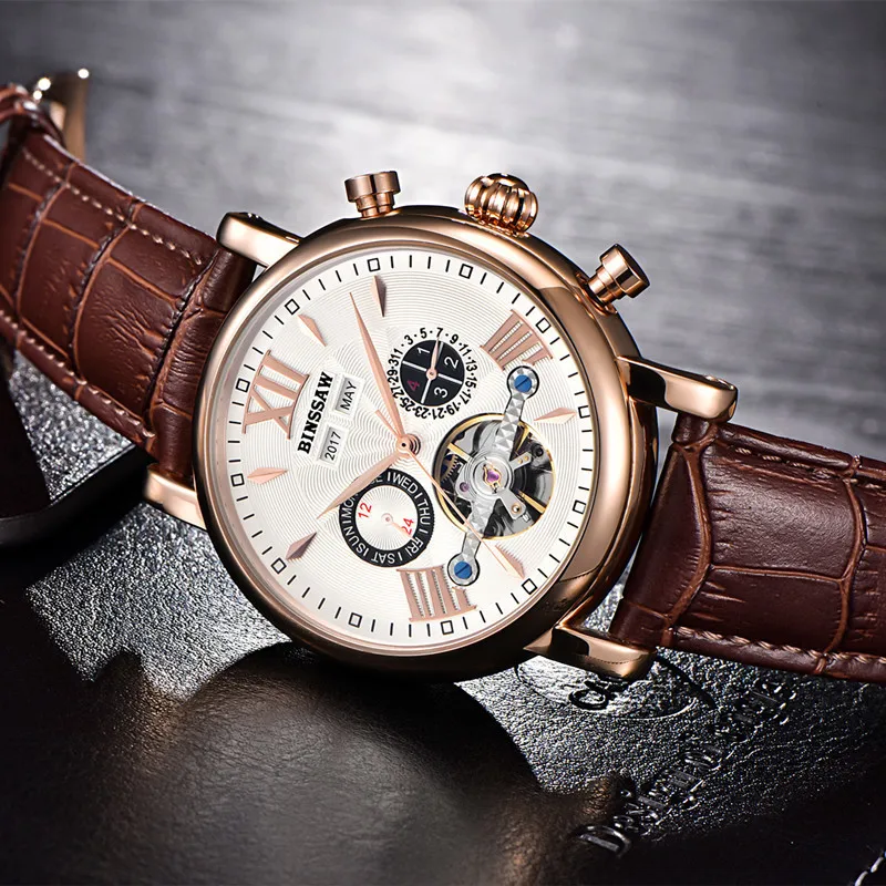 BINSSAW мужские Tourbillon полностью автоматические механические часы Роскошные модные