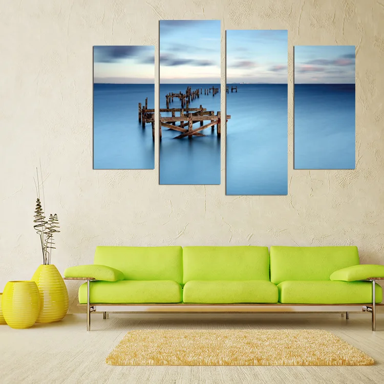 Четыре шт. без рамки морской мост sundown картина маслом с принтом на холсте домашний